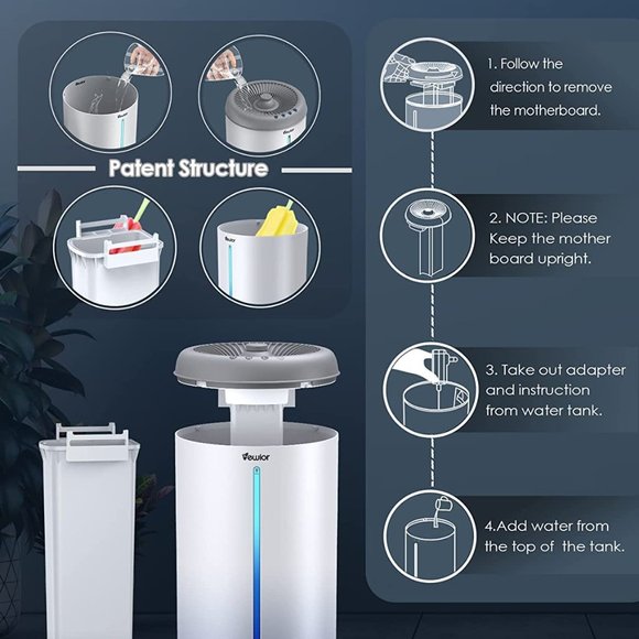 VEWIOR No Leaks 4.5L Cool Mist Humidifiers, Large Room Top Filling Up To 48 Hr - Picture 6 of 7